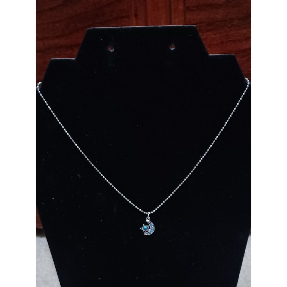 Silver-Toned Necklace w/ Crescent Moon & Star Pendant, 16"